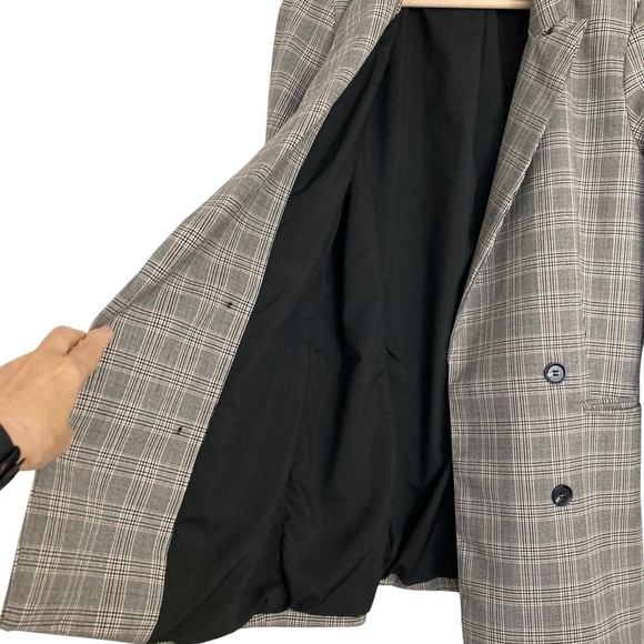 RACHEL ZOE Double Breasted Glen Plaid Open Front Longline Blazer Jacket - Picture 8 of 12